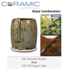 Lime Shower SW148 over Copper Jade SW130 Stoneware Glaze Combination